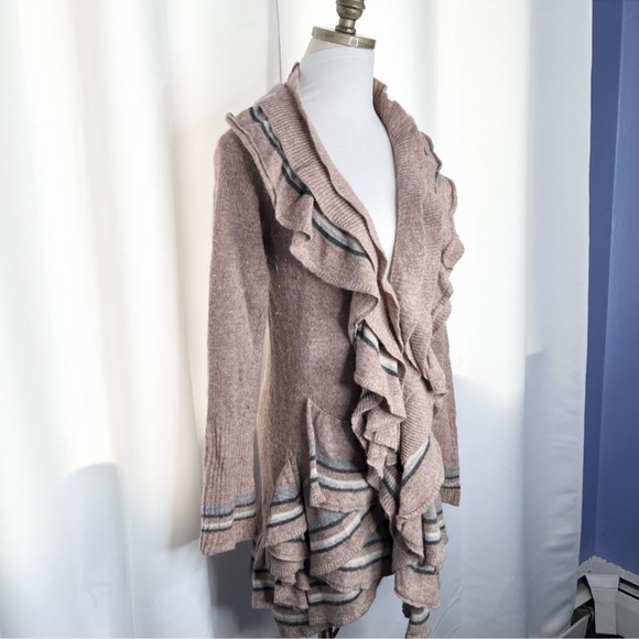 Anthropologie Sparrow Tan Knit Every Which Way Wool Angora Cardigan Sweater - Picture 5 of 8